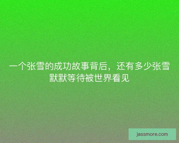 一个张雪的成功故事背后，还有多少张雪默默等待被世界看见